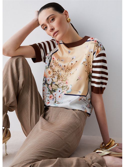 Top con inserti in twill stampato LIU JO | WA6386MS49I/P9245